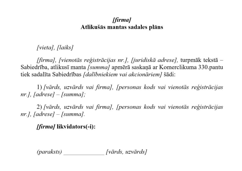 Sabiedrības atlikusas mantas sadales plans