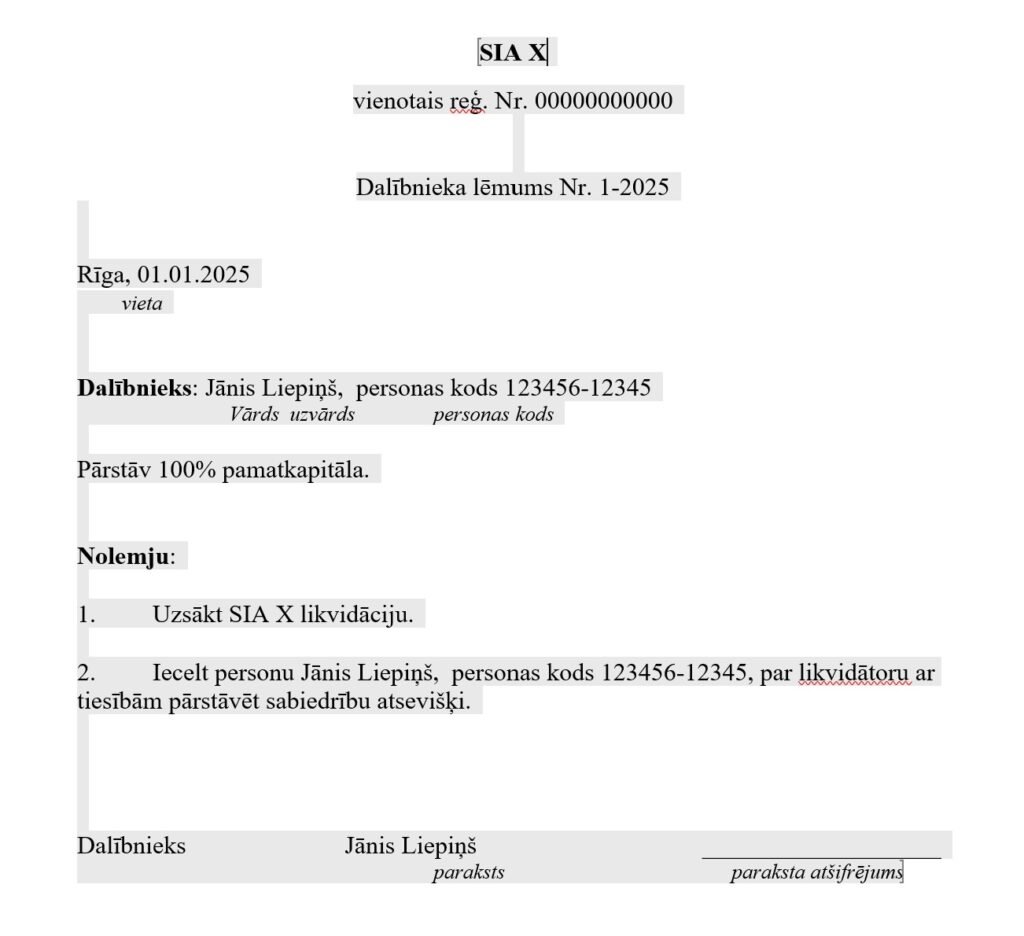 lemums par likvidaciju