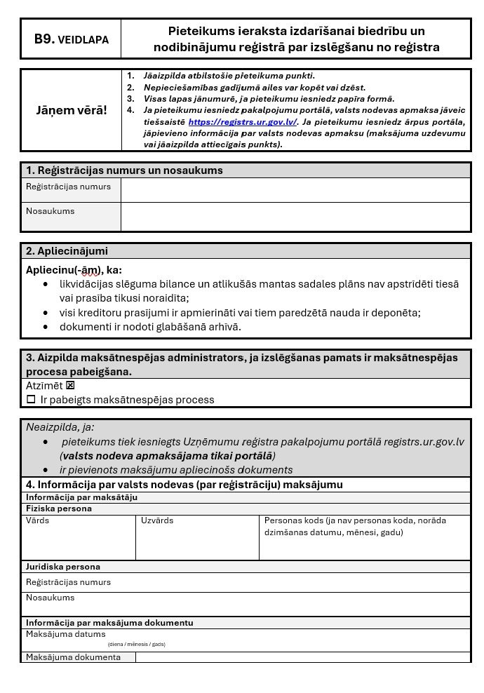 pieteikuma veidlapa B9