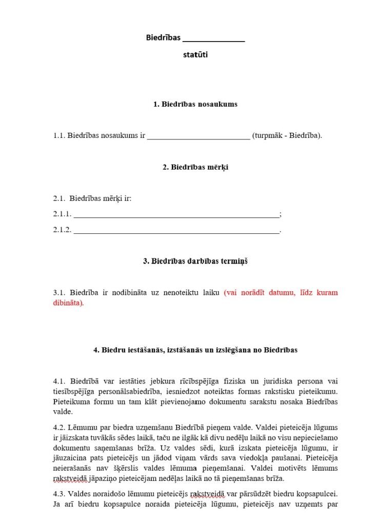 biedrības statūti