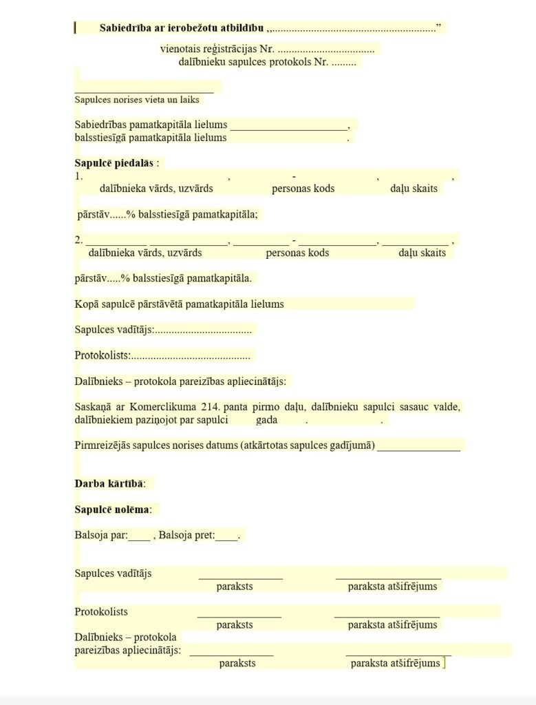 dalībnieku sapulces protokols dalībnieku sapulces protokols