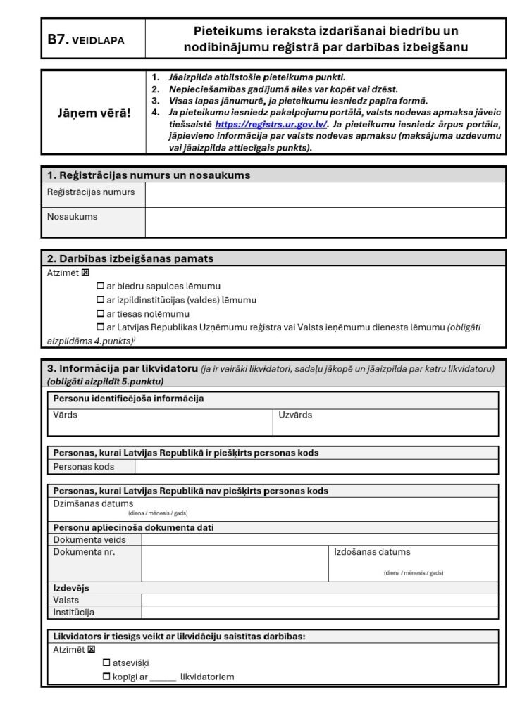 Pieteikuma veidlapa B7