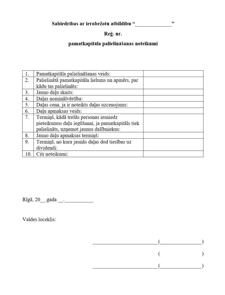 pamatkapitāla palielināšanas noteikumi