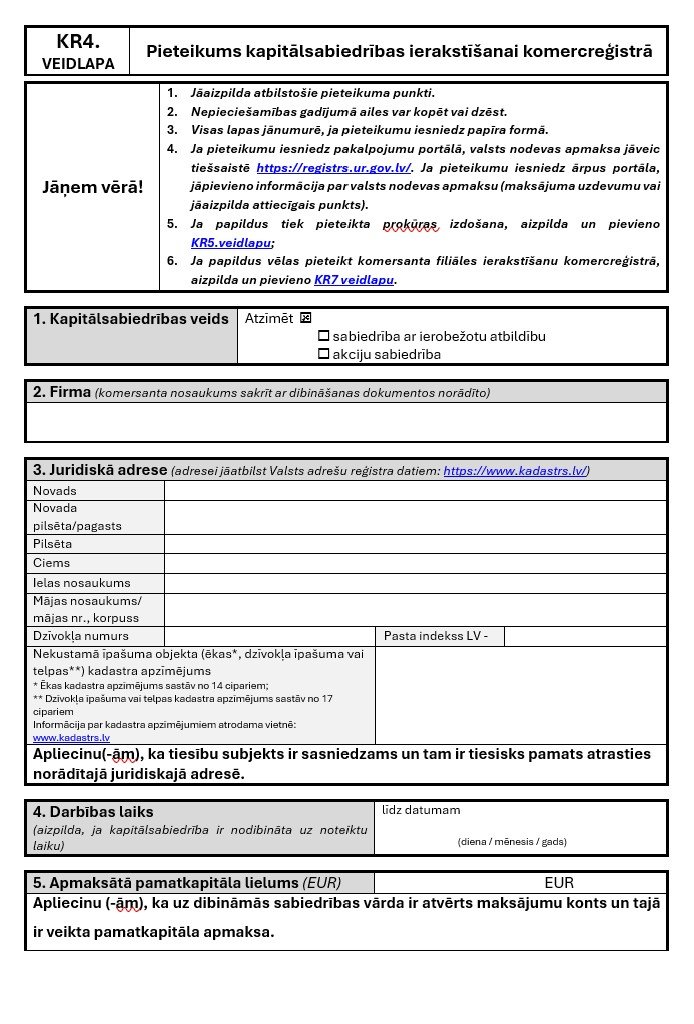 pieteikuma veidlapa KR4