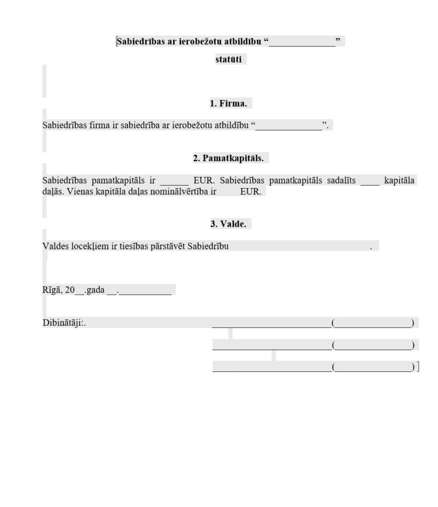 uzņēmuma SIA statūti